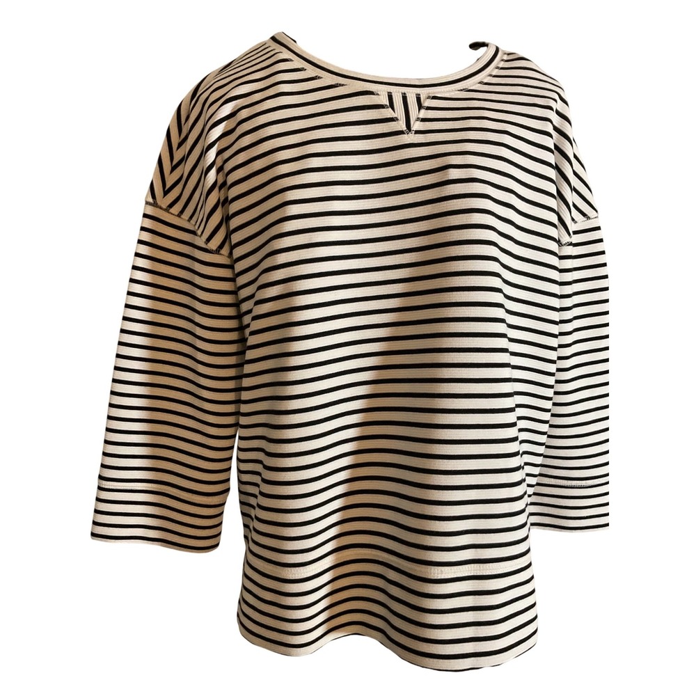 Lou & Grey Black White Striped Crew 3/4 Sleeve Size S Polyester Rayon Spandex‎